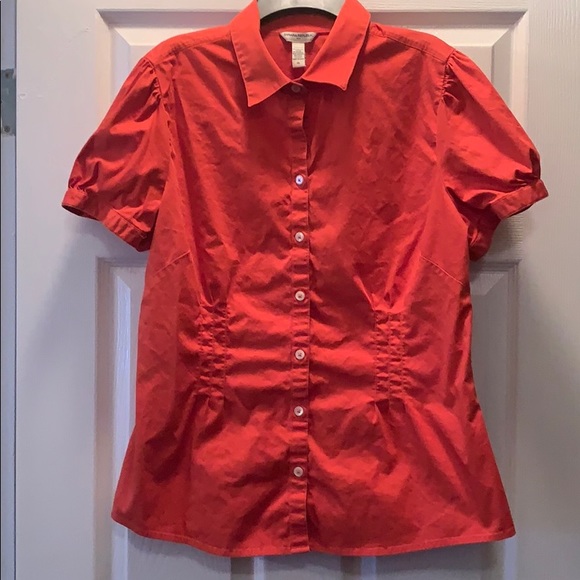 🔥3/$10 XL BananaRepublic orange button blouse - Picture 4 of 6